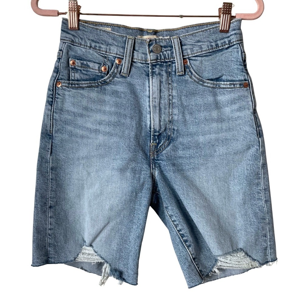 Levis Shorts Womens‎ Size 24 Ribcage Bermuda Distressed Premium Denim Light Wash